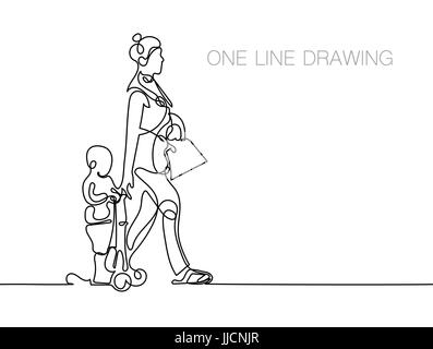 trendy continuous line black and white drawing in minimalistic s Stock Vector
