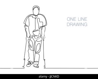 man walking with help of crutches Stock Vector