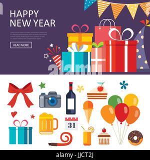 happy new year gift box banner flat design Stock Vector