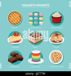 vector desserts favorite set flat design Stock Vector