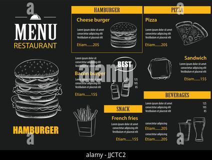 vector restaurant cafe menu with hand drawn graphic template flat design Stock Vector
