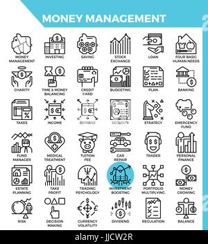 Money management concept detailed line icons set in modern line icon style for ui, ux, web, app design Stock Vector