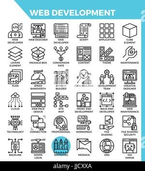 Web development concept detailed line icons set in modern line icon style for ui, ux, web, app design Stock Vector