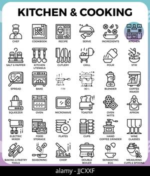 Kitchen and cooking concept detailed line icons set in modern line icon style concept for ui, ux, web, app design Stock Vector