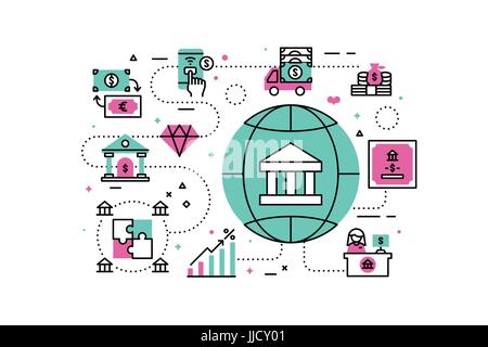 Banking and Finance line icons illustration. Design in modern style with related icons ornament concept for website, app, web banner. Stock Vector