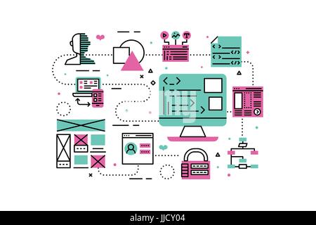 Web Programming line icons illustration. Design in modern style with related icons ornament concept for website, app, web banner. Stock Vector