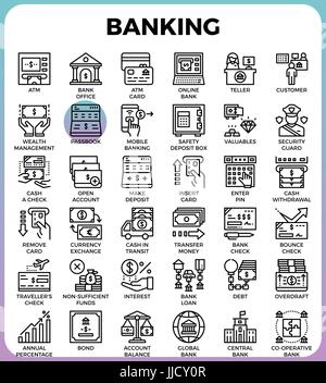 Banking concept detailed line icons set in modern line icon style concept for ui, ux, web, app design Stock Vector