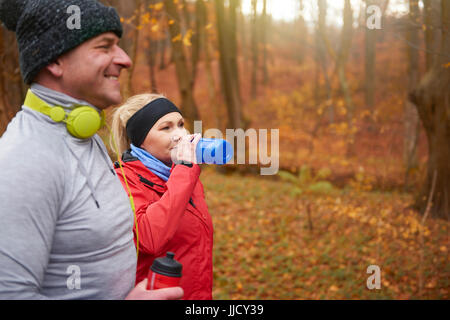Mature couple having exercise break Stock Photo