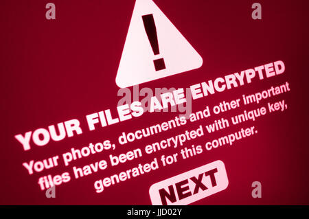 Ransomware - Close up of Your Files Are Encrypted on the Screen Stock Photo