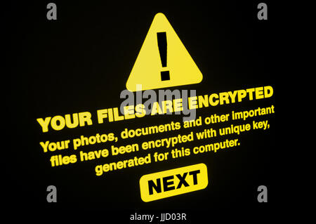 Ransomware - Close up of Your Files Are Encrypted on the Screen Stock Photo