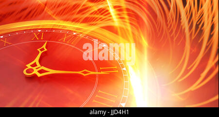 Close-up of clock hands against glowing abstract design Stock Photo