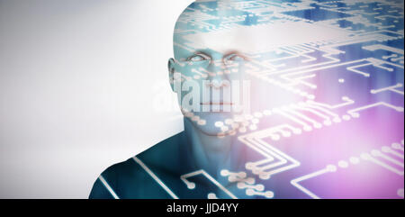 Circuit board against white background against glowing background Stock Photo