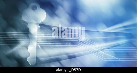Pink lights against white background against glowing key on black background Stock Photo