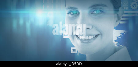 Close up portrait of smiling businesswoman against glowing background Stock Photo
