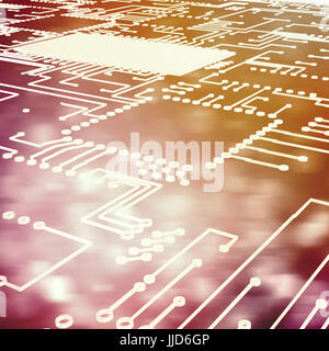 Circuit board on white background against blue abstract light spot design Stock Photo