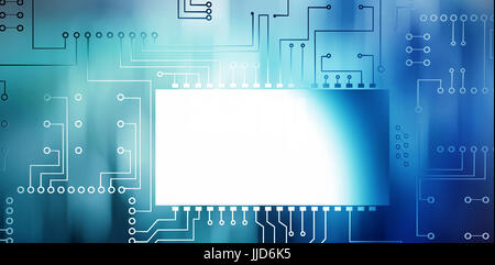 Circuit board against white background against glowing background Stock Photo