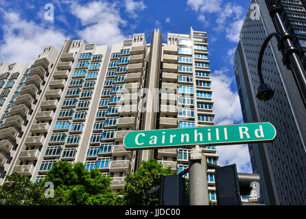 Singapore - Jun 14, 2017. Modern apartments on Cairnhill Road in Singapore. The estimated population of Singapore was 5,535,000 people in 2015. Stock Photo