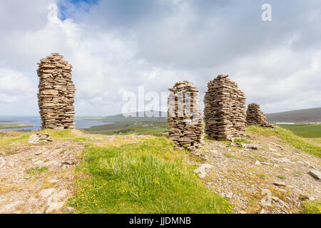 Modern built cairns or stone piles, Cuween Hill, Finstown, Orkney mainland Scotland UK