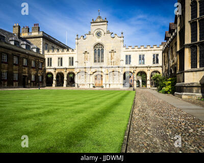 Cambridge - The Clock Tower and Lawns of Peterhouse College, part of the University of Cambridge. The college was founded in 1284. Stock Photo