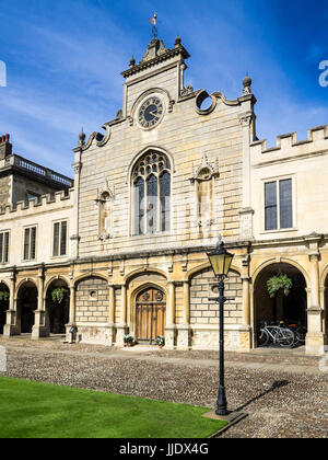 Cambridge - The Clock Tower of Peterhouse College, part of the University of Cambridge. The college was founded in 1284. Stock Photo