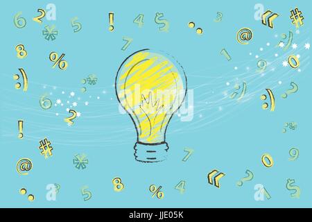 Lamp idea on the background of signs and symbols. Illustration for your design. Stock Vector