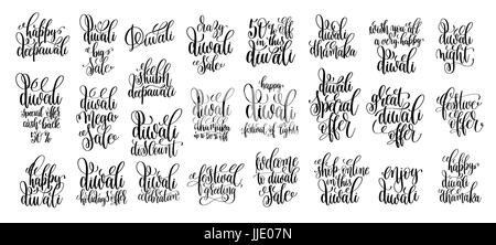 set of 25 calligraphy hand lettering inscription text Stock Vector