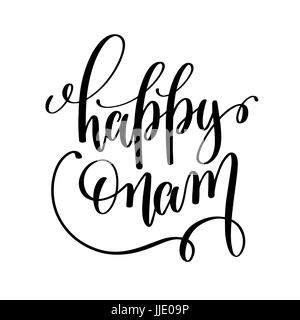 happy onam hand lettering calligraphy holiday quote Stock Vector