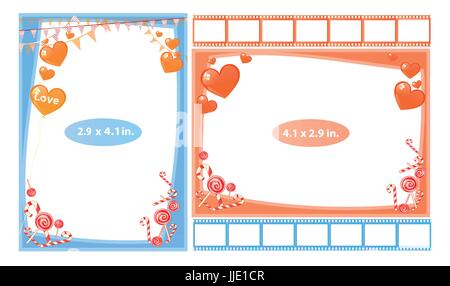 Photo frame with scrolls and sweet. Horizontal and vertical. Illustration for your design. Stock Vector