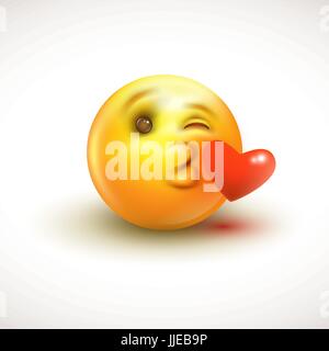 Cute feeling in love emoticon isolated on white background - emoji, smiley - vector illustration Stock Vector