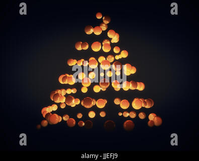 Christmas tree shape made of 3d spheres on white glossy floor Stock Photo