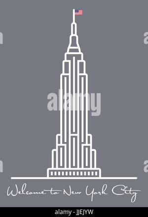 welcome to New York City greeting card with skyscraper line icon vector illustration Stock Vector