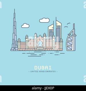 Line Icon style Dubai city flat vector illustration Stock Vector