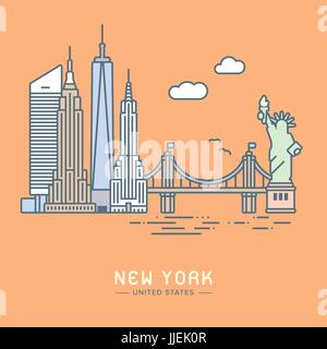 Line Icon style New York City flat vector illustration Stock Vector