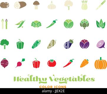 Set of twentyeight healthy vegetables color icons Stock Vector