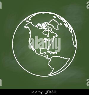 Hand drawing of the Earth on textured green board. America regional, Education Concept, Vector Illustration Stock Vector