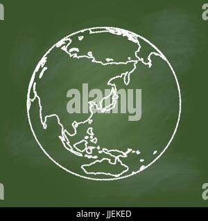 Hand drawing of the Earth on textured green board. Asia and Australia regional, Education Concept, Vector Illustration Stock Vector