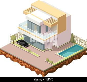 Set vector isometric tile buildings and other structures with areas and elements of the landscape Stock Vector