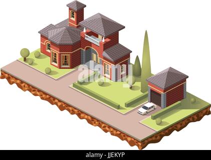 Set vector isometric tile buildings and other structures with areas and elements of the landscape Stock Vector