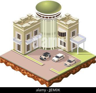 Set vector isometric tile buildings and other structures with areas and elements of the landscape Stock Vector