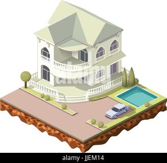 Set vector isometric tile buildings and other structures with areas and elements of the landscape Stock Vector