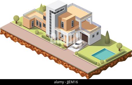 Set vector isometric tile buildings and other structures with areas and elements of the landscape Stock Vector