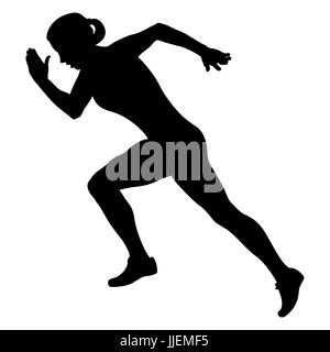 girl athlete runner starting running black silhouette Stock Photo