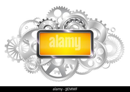 Frame for text. Gears of the mechanism. Industrial background. Brilliant steel. Copy space. Stock Vector