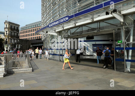 People walking outside exterior Blackfriars Station in summer  in London UK    KATHY DEWITT Stock Photo