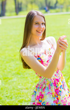 woman summer happy beautiful young girl; Stock Photo