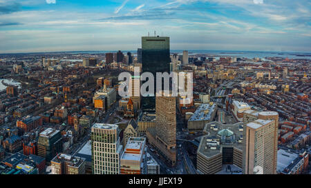 Boston Skyline at Night Aerial View with clear sky Stock Photo