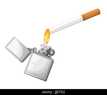 Realistic Red Lighter and Burning Cigarette Card Concept Danger Narcotic Addiction for Design. Vector illustration Web site page and mobile app design Stock Vector