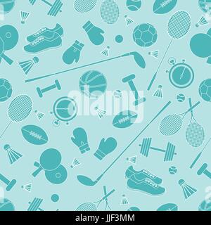 Seamless pattern on the sports theme. Vector illustration sports and fitness equipment. Series of Sporting Patterns. Stock Vector