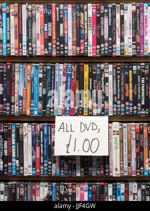 Second hand DVDs for sale in a Blockbuster Video store, Suffolk 