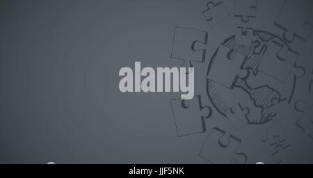 Digital composite of Grey background with jigsaw doodle Stock Photo